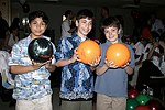 Christoper Mayer, Danny Weisberg, and Eric Saltzman at the Children's Advocacy Center of Manhattan's 8th. Annual Bowling Bowl at the Chelsea Pier on May 12, 2004. (photo by Rob Rich copyright 2004<br>516-676-3939)