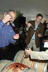 Winemaker Gregg Gove and owner Paul Lowerre  at the Peconic Bay Winery 3rd. Annual Thanksgiving Barrell Tasting on 11-21-04 in Cutchogue, N.Y., honoring Larry Forgione and benefitting the NYIT Culinary Arts Program.<br>photo by Rob Rich copyright 2004 516-676-3939 robwayne1@aol.com
