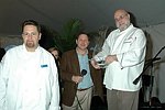Michael Meehan, Paul Lowerre, and Larry Fiorgione  at the Peconic Bay Winery 3rd. Annual Thanksgiving Barrell Tasting on 11-21-04 in Cutchogue, N.Y., honoring Larry Forgione and benefitting the NYIT Culinary Arts Program.<br>photo by Rob Rich copyright 2004 516-676-3939 robwayne1@aol.com