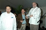 Michael Meehan, Paul Lowerre, and Larry Fiorgione  at the Peconic Bay Winery 3rd. Annual Thanksgiving Barrell Tasting on 11-21-04 in Cutchogue, N.Y., honoring Larry Forgione and benefitting the NYIT Culinary Arts Program.<br>photo by Rob Rich copyright 2004 516-676-3939 robwayne1@aol.com