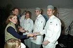 Ursula and Paul Lowerre , 3rd runner up Karen Boughtin, 2nd runner up Cesare Bonventre, and $3000. scholarship recepient James Ahearn  at the Peconic Bay Winery 3rd. Annual Thanksgiving Barrell Tasting on 11-21-04 in Cutchogue, N.Y., honoring Larry Forgione and benefitting the NYIT Culinary Arts Program.<br>photo by Rob Rich copyright 2004 516-676-3939 robwayne1@aol.com