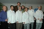 Gregg Gove, Michael Meehan, Paul and Ursula Lowerre, Larry Forgione, Karen Boughtin, Cesare Bonventre, and James Ahearn  at the Peconic Bay Winery 3rd. Annual Thanksgiving Barrell Tasting on 11-21-04 in Cutchogue, N.Y., honoring Larry Forgione and benefitting the NYIT Culinary Arts Program.<br>photo by Rob Rich copyright 2004 516-676-3939 robwayne1@aol.com