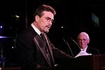 Presenter Tom Bodett and Honoree Stan Richards at the Pratt Legends Scholarship Benefit Gala Dinner at the Rainbow Room on 5-25-04<br>photo by Rob Rich copyright 2004<br>516-676-3939<br>robwayne1@aol.com