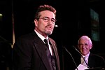 Presenter Tom Bodett and Honoree Stan Richards at the Pratt Legends Scholarship Benefit Gala Dinner at the Rainbow Room on 5-25-04<br>photo by Rob Rich copyright 2004<br>516-676-3939<br>robwayne1@aol.com