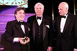 Honoree Emanuel Ungaro, Presenter John Fairchild, and President Thomas F. Schutt at the Pratt Legends Scholarship Benefit Gala Dinner at the Rainbow Room on 5-25-04<br>photo by Rob Rich copyright 2004<br>516-676-3939<br>robwayne1@aol.com