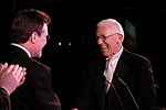 Presenter Tom Bodett and Honoree Stan Richards at the Pratt Legends Scholarship Benefit Gala Dinner at the Rainbow Room on 5-25-04<br>photo by Rob Rich copyright 2004<br>516-676-3939<br>robwayne1@aol.com